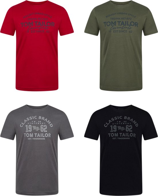 Tom Tailor Heren T-Shirt O-Neck 4 Pack regular fit Veelkleurig M Ronde Hals Volwassenen Opdruk Print Shirts