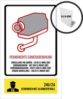 Pictogram/ bord alu di-bond | Camerabewaking Wetgeving maart 2007 + "24u/24 - Verbonden met alarmcentrale" | 19 x 32 cm | 4 talen | NL/ FR/ ENG/ DE | Security | Alarmsysteem | CCTV | Nederlands | Politie | Alarm | Roestvrij | 1 stuk