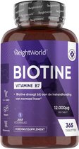 WeightWorld Biotine Haar Tabletten - 12.000 mcg - Voor sterk en glanzend haar - 365 vegan tabletten voor 1 jaar voorraad