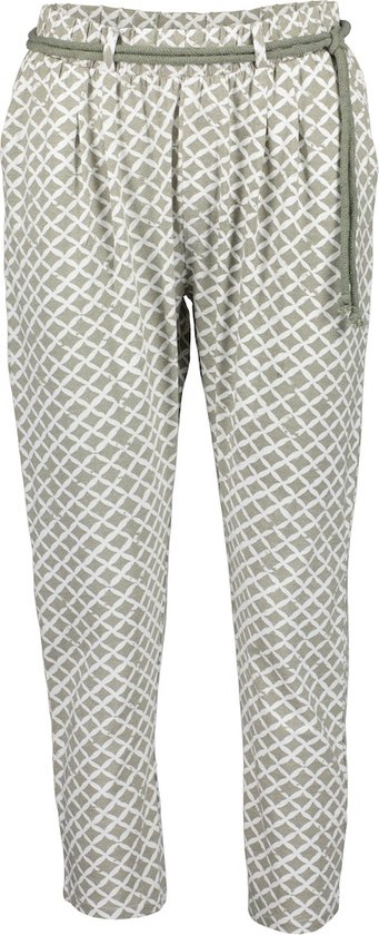 Blue Seven dames broek - broek dames - 161069 - kaki/wit print - elastieke band - maat 44