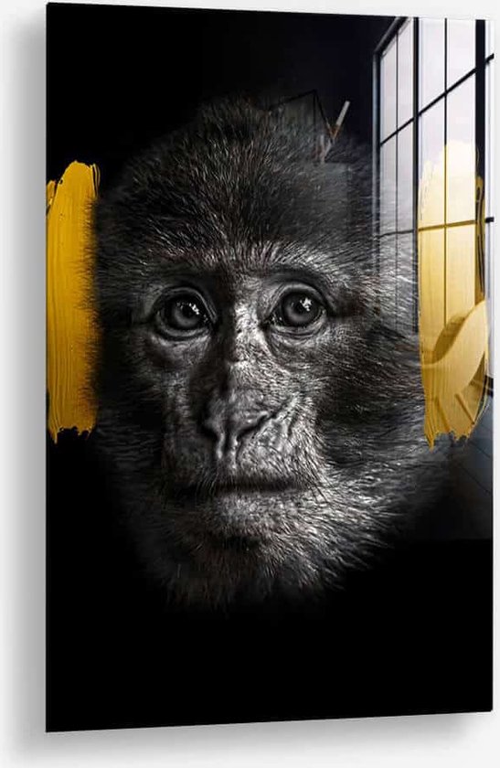 Wallfield™ - Monkey (hear no evil) | Glasschilderij | Gehard glas | 60 x 90 cm | Magnetisch Ophangsysteem