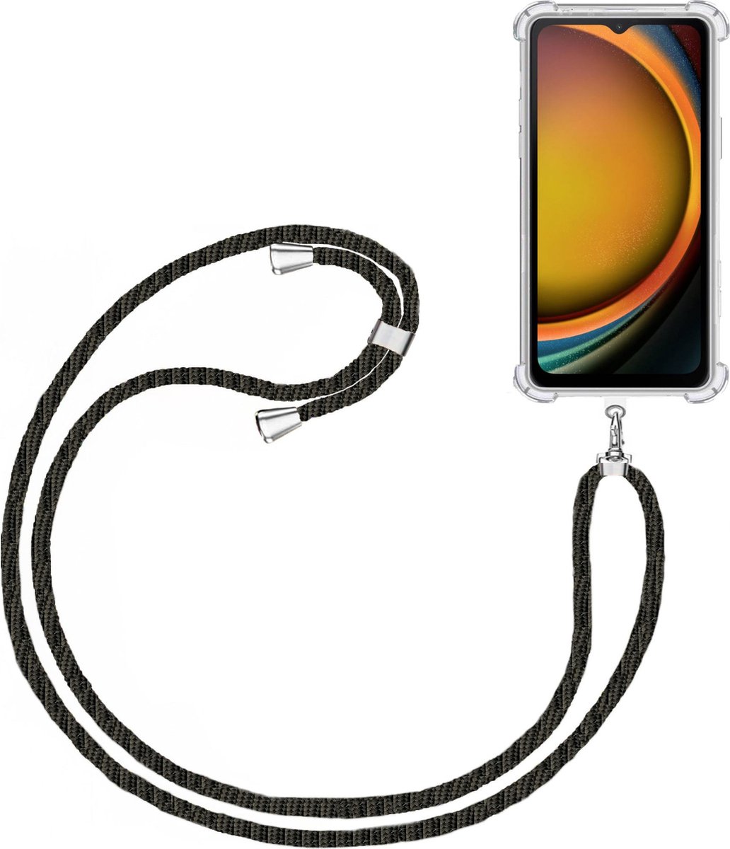 Telefoonkoord + Hoesje Geschikt voor Samsung Galaxy Xcover 7 - Lengte Verstelbaar - Telefoonketting - Shock Proof Case - Zwart