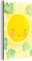 Décoration murale Métal - Peinture Aluminium Industrielle - Soleil - Jaune - Enfants - Illustration - 40x60 cm - Dibond - Photo sur aluminium - Décoration murale industrielle - Pour le salon / chambre