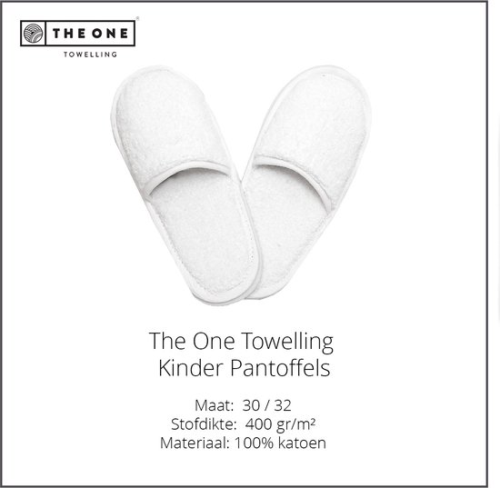 The One Towelling Kinder Pantoffels - Badstofslippers - 400 gr/m² - 100% Gekamd katoen - 30/32 - Wit - The One towelling