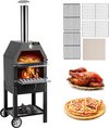 Pizza Oven - Pizza Oven Buiten - Met Wielen - Pizza Steen - Buiten Oven - Hout Oven - BBQ - 2 Lagen - Zwart