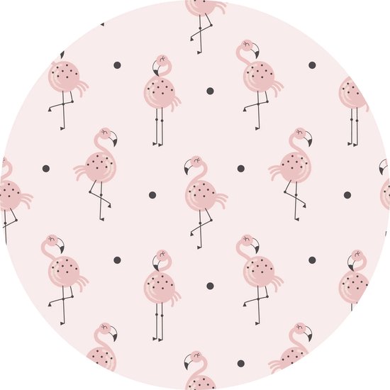 Vloerkleed vinyl rond | Flamingo junkie | 120 cm Rond | Onze materialen zijn PVC vrij en hygienisch
