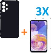 Anti-Shock silicone hoesje zwart met 3 Pack Tempered glas Screen Protector Geschikt voor: Samsung Galaxy A23