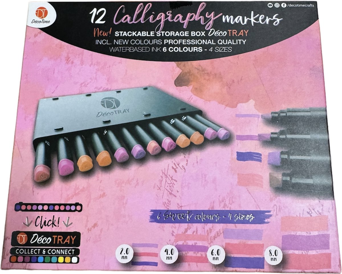 12 Calligraphy markers (6 vintage colours - 4 sizes)