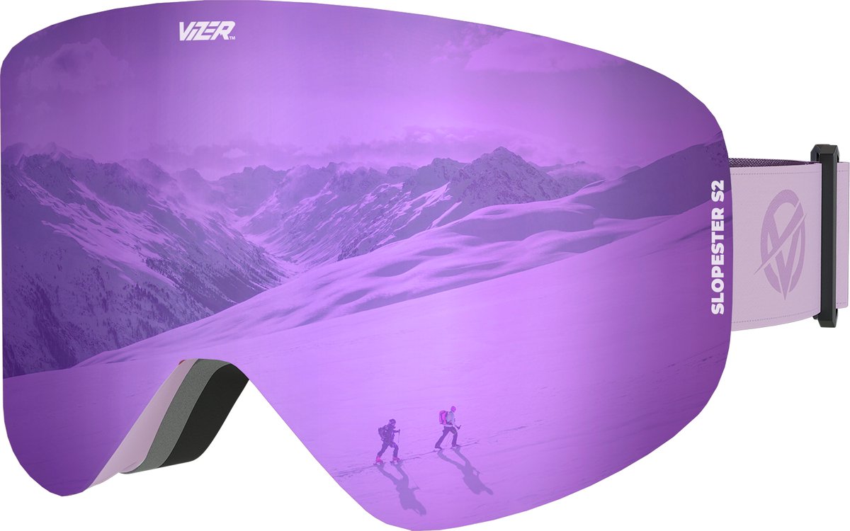 Vizer Slopester - Paarse Skibril Dames - Anti-condens - Magnetische lens