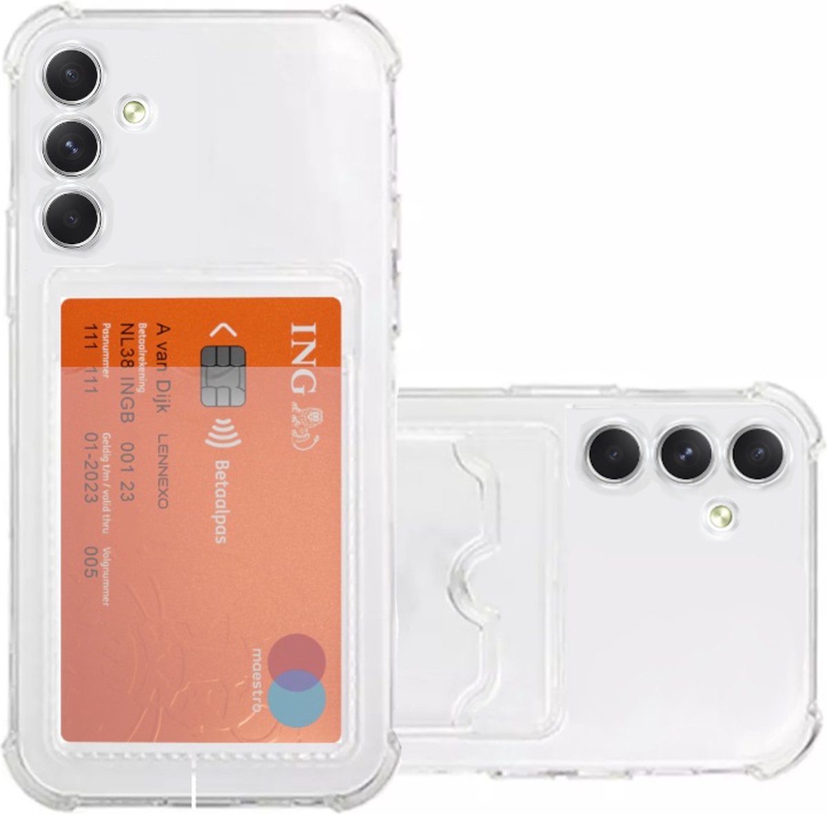Lennexo Hoesje Met Pashouder Geschikt Voor Samsung S23 FE - Transparant Siliconen Hoesje - Shockproof Case
