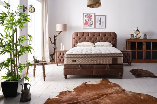 Bambi Comfizone - lit à sommier tapissier avec espace de rangement - sommier tapissier 140x200 - avec matelas de luxe et tête de lit