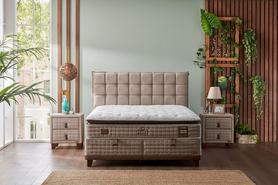 Bambi Cotton - lit à sommier tapissier avec espace de rangement - sommier tapissier 140x200 - avec matelas de luxe et tête de lit
