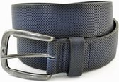 BLAUWE CASUAL RIEM VAN 4CM BREED MET GAATJESPRINT. ITALIAANS NERFLEER EN NIKKELVRIJE GESP. MAAT 85