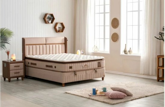 Bambi Biosalt - lit à sommier tapissier avec espace de rangement - sommier tapissier 140x200 - avec matelas de luxe et tête de lit