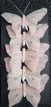 5 Roze Vlinders op clip voor decoratie in paasboom of kerstboom