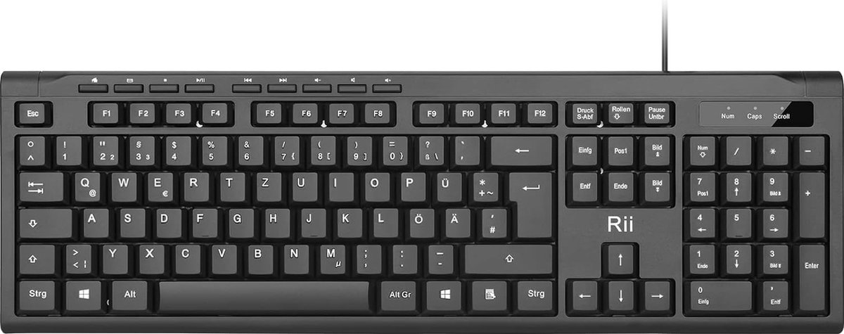 Rii RK907 toetsenbord USB, bekabeld toetsenbord pc, business slim toetsenbord met kabel voor Mac/PC/tablet/Windows/Android/microsoft, QWERTZ Duitse lay-out