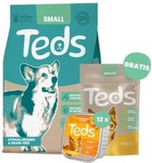 2,5kg + 12x150 gr + 100 gr Teds hondenvoer droog, natvoer & snacks small breed & pompoen