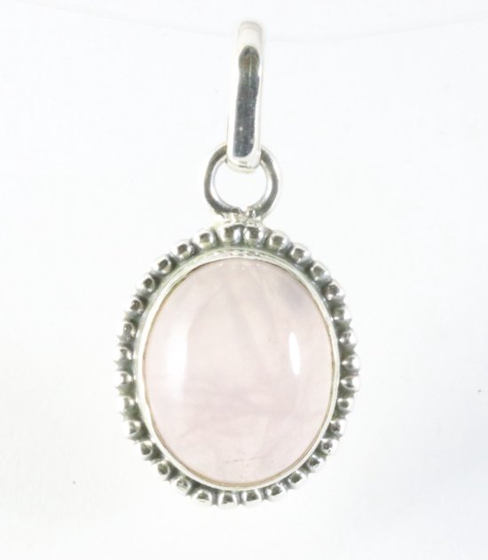 Fijne bewerkte ovale zilveren hanger met rozenkwarts