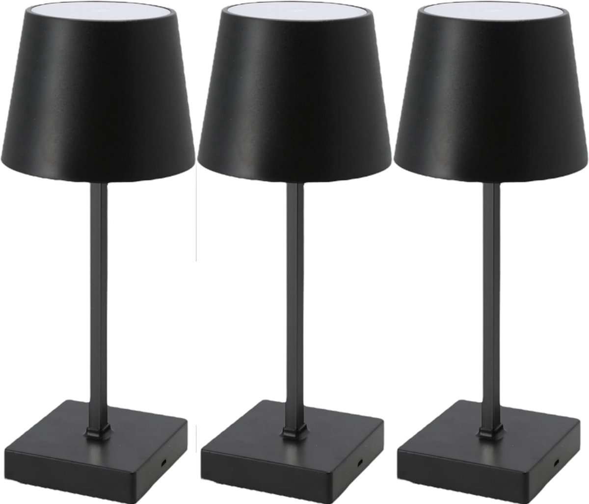 LED Tafellamp - 3 Stuks - Zwart - USB Oplaadbaar - Draadloos - Touch Schakelaar - Aluminium - Dimbaar - Draagbaar - Leeslamp - Nachtlampje