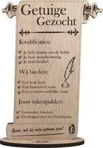 Perkament getuige gezocht - gepersonaliseerde houten wenskaart - kaart van hout - huwelijk - luxe uitvoering met eigen naam
