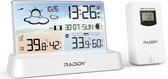 Raddy DT6 weerstation voor binnen en buiten, DCF-radioklok, hygrometer thermometer voor binnen en buiten, digitale kleurweergave, thuisweerstation met weersvoorspelling en barometer