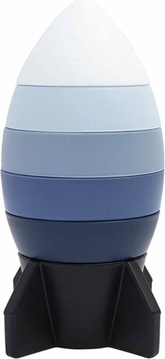 Siliconen Raket Blauw -Stapelblokken- Stapel Toren - Baby Puzzel - Blokken Puzzel - Montessori Speelgoed - Educatief Speelgoed - Peuter Speelgoed