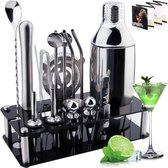 Cocktail Set, 18 stuks RVS Cocktail Accessoires Mix Set, Cocktail Shaker, Party Essential Cocktail Shaker Set Professioneel Bar Accessoires Tool Cok Tailmixset met Cocktail Receptenboekje