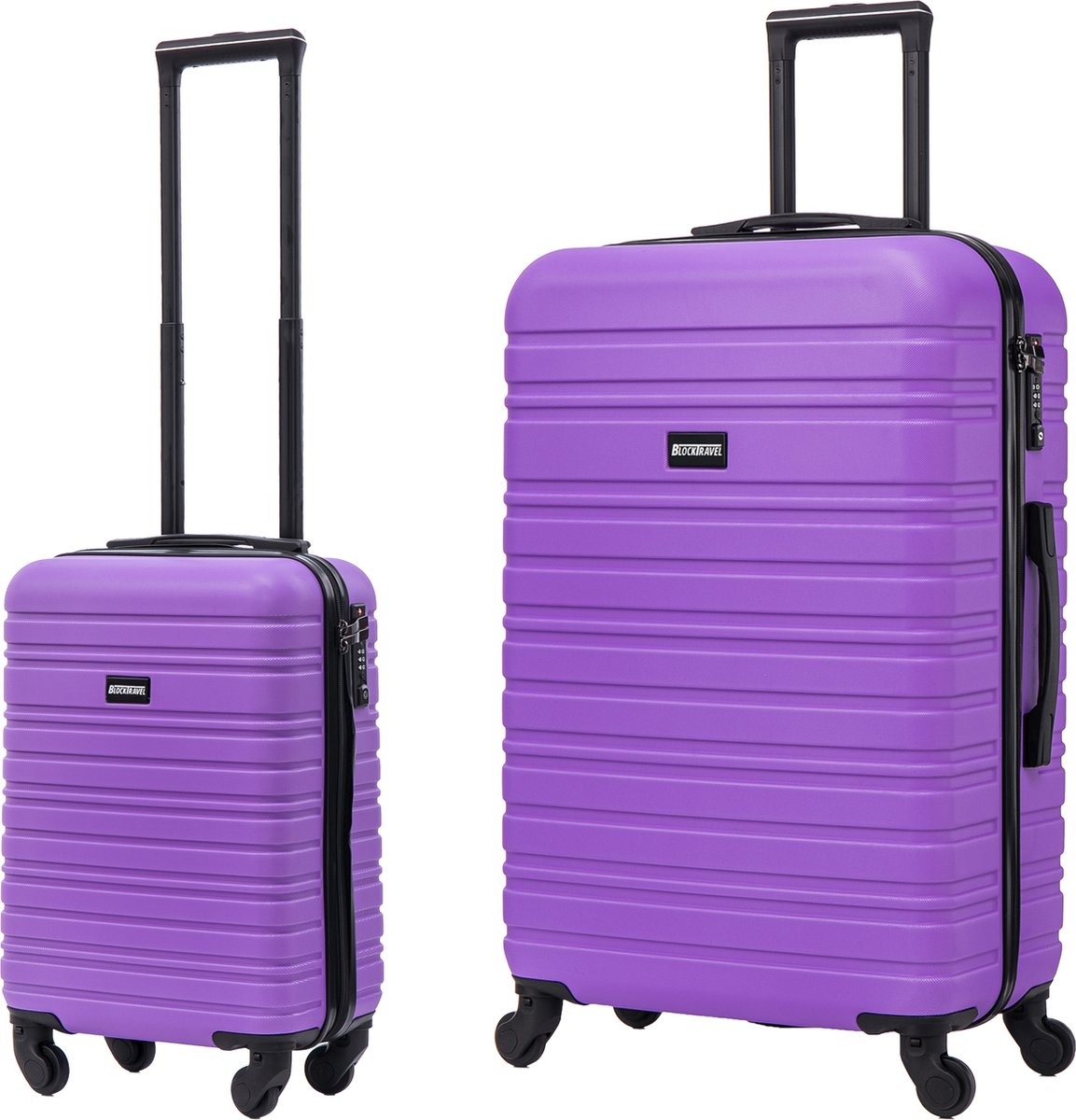 BlockTravel kofferset 2 delig ABS ruimbagage en handbagage 29 en 74 liter - inbouw TSA slot - paars