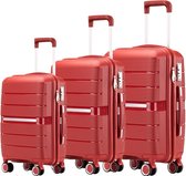Traveleo Ensemble de valises 3 pièces - Serrure à combinaison - Léger - Valise de voyage - Rouge