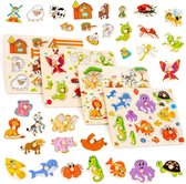 4 Houten Puzzels, Knoppuzzel voor Kinderen, Jongens & Meisjes - Montessori Educatief Speelgoed, Sorteer speelgoed puzzel Cadeau voor Baby's & Peuters 1 2 3 4 Jaar Oud (Dieren)