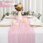 2 stuks kaasdoek-tafellopers, babyroze, 90 x 300 cm, lichtroze, rustieke mesh-stof, boho-tafelloper, kaasdoek, cheesecloth, tafelloper, bruiloft, tafelkleed voor bruiloft, bruidsfeest, tafeldecoratie