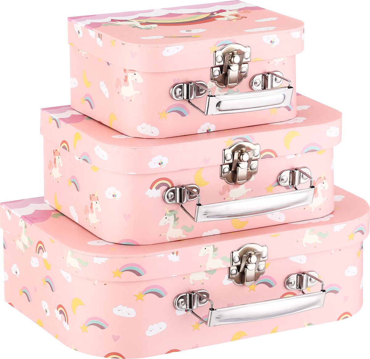 Behave Speelgoedkoffer Set - Knutselkoffer - Opbergkoffertjes - Kinderen - Unicorn design - Roze - 3 Stuks