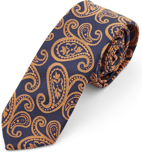 Tailor Toki Marineblauwe en oranje paisley stropdas van polyester voor heren