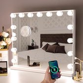Hansong grote make-upspiegel met verlichting, Hollywood-verlichte spiegel met verlichting 15 dimbare LED-lampen Tafelblad of wandmontage