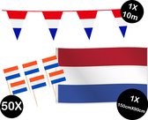 Landen versiering pakket Nederland- gevelvlag Nederland(150cmX90cm)-prikkertjes Nederland(50stuks)-vlaggenlijn Nederland(1stuks)-Europa party decoratie (Nederland)