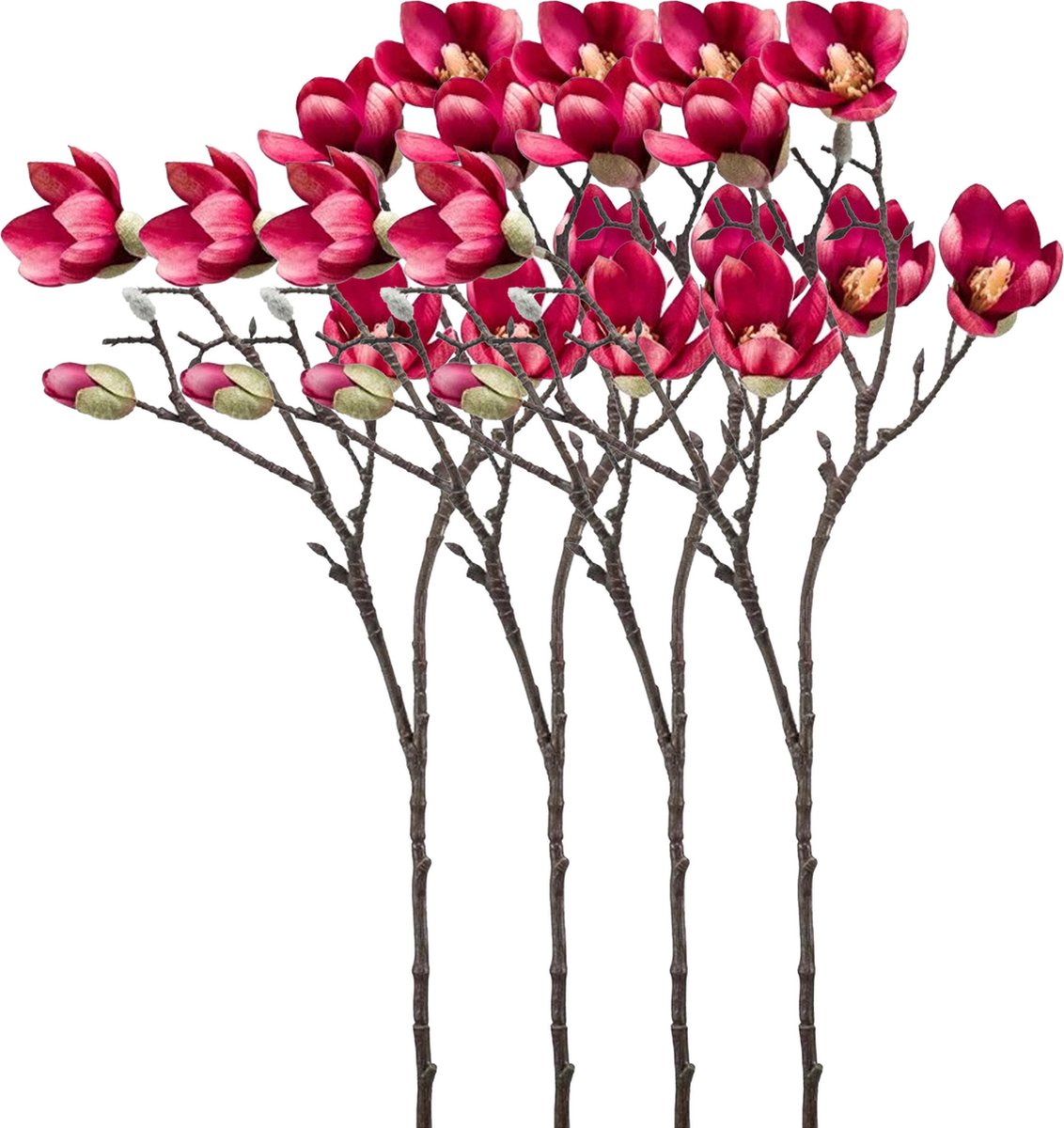 Emerald Kunstbloem Magnolia tak - 4x - 65 cm - dieproze - Kunst zijdebloemen Donkerroze