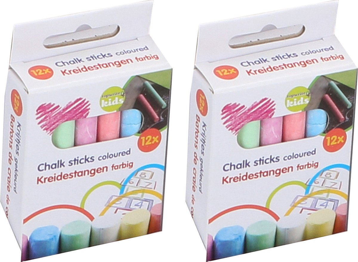 Topwrite Schoolbord krijtjes - 2x - pakje van 12x stuks - multi kleuren - speelgoed - Hobby/kantoorartikelen - Schoolartikelen
