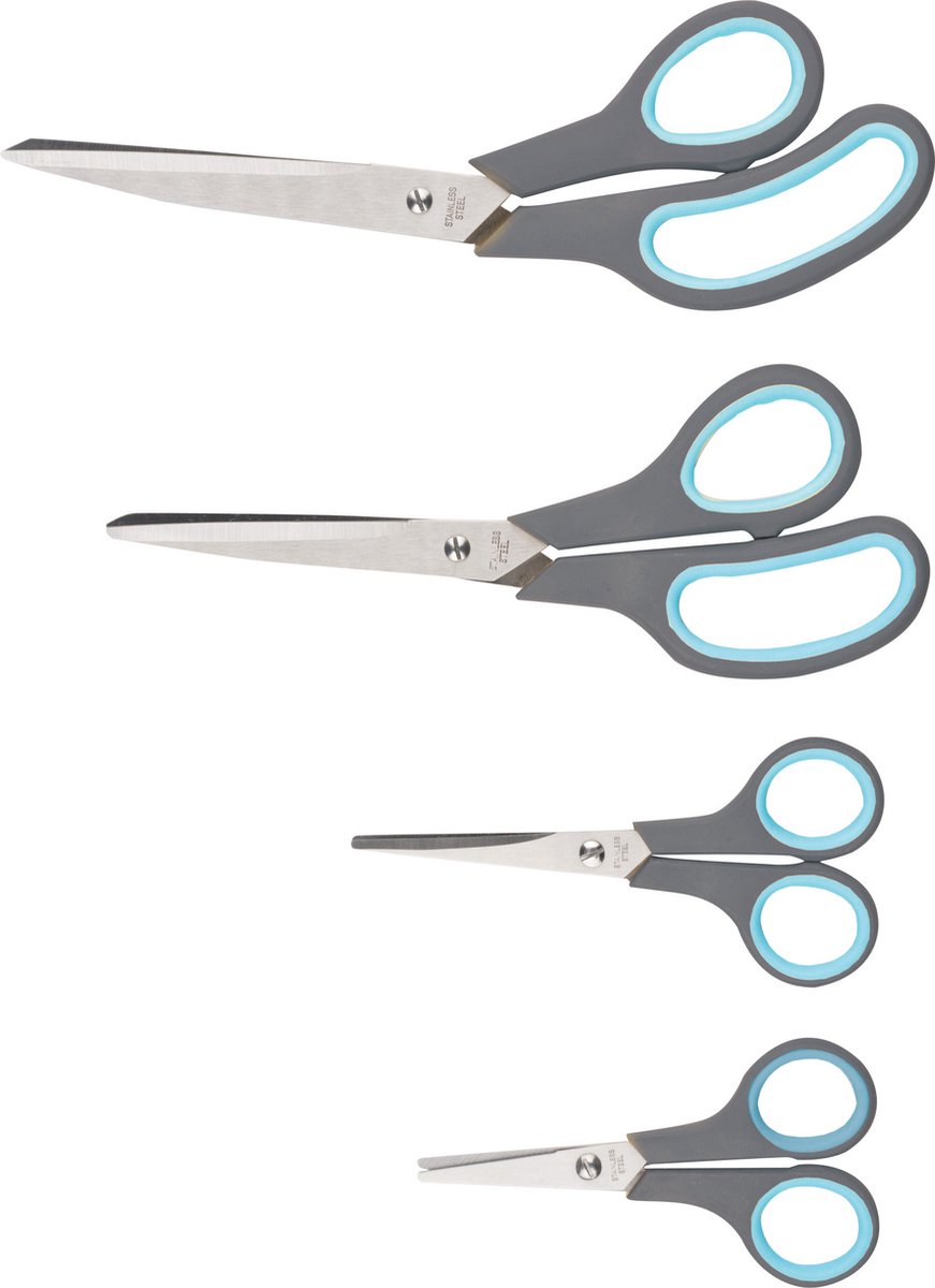 Alpina Huishoudscharen - 4x stuks - hobby of kantoor scharen - blauw - 25 cm/24 cm/14 cm/12 cm