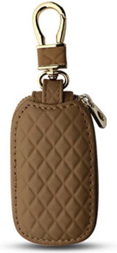 Étui de protection de Luxe pour clé de voiture I motif à carreaux I sac à clés clé de voiture I pochette pour clé de voiture I housse de protection clé de voiture I Cuir PU I marron clair
