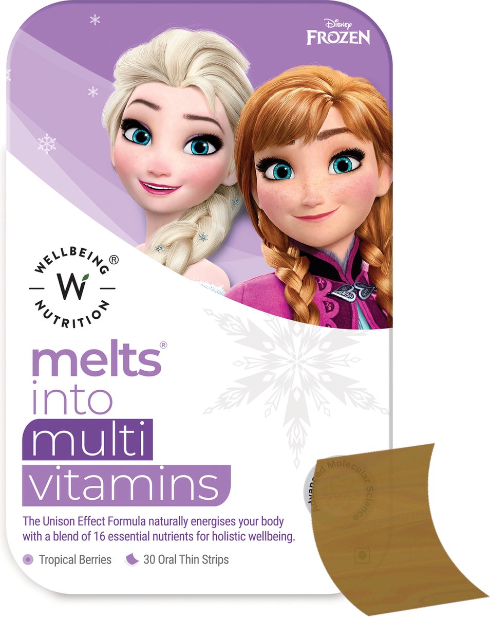 Goedkoopste Disney Frozen Multivitamins - 16 Essentiële Multivitamine - Smeltblaadjes (geen capsule & geen water) - Vitaminen en Mineralen Supplement - Snel oplossende orale vegan strips - 30 strips - Tropische Bessen Smaak - Wellbeing2day MELTS for Kids