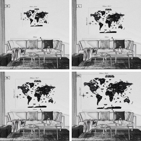 IWA Concept - Wereldkaart 3D en bois - Décoration murale - Wereldkaart - Panneau mural en bois - Accessoires de vêtements pour bébé de bureau - Cadeau de pendaison de crémaillère - Décoration murale - Medium - 100x54 CM