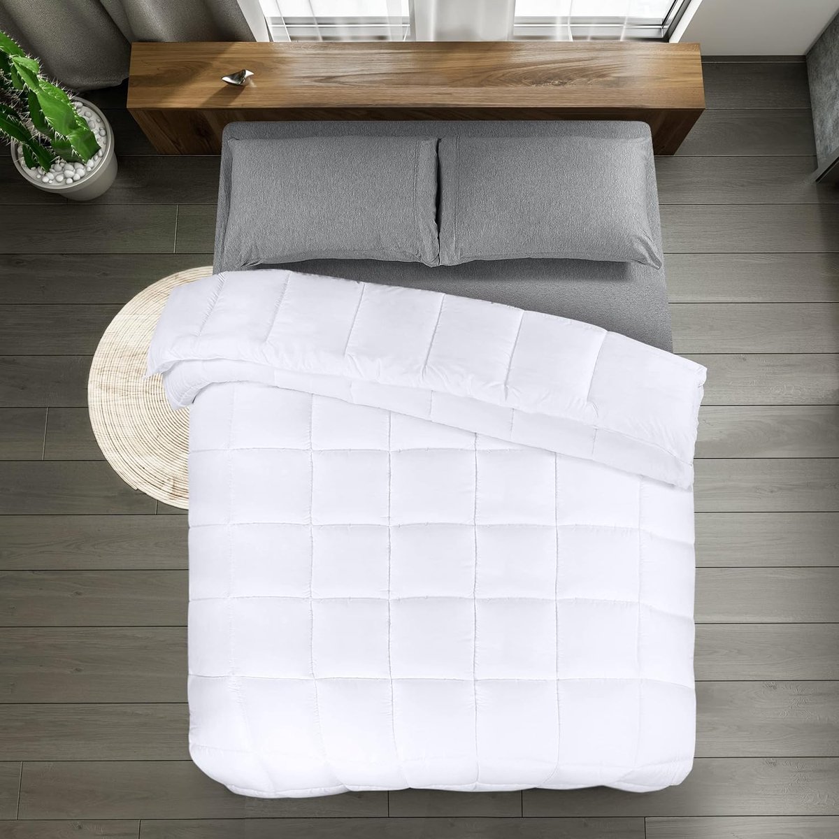 Dekbed 200x220 cm, 370 GSM Microvezel Dekbed met hoeklabels - Boos gestikt donzen alternatief Dekbed (Wit)