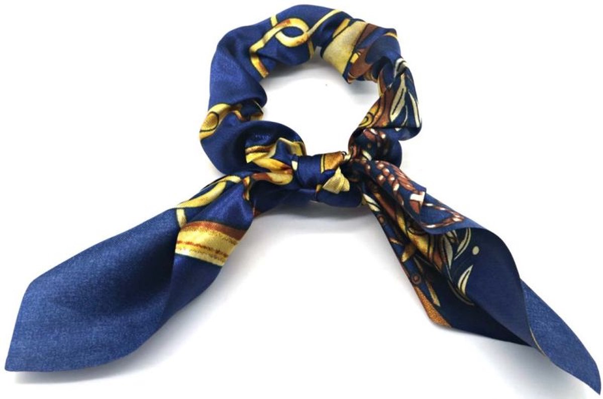 Scrunchie met Strik - Haarelastiek - Glimmend Stof - Blauw