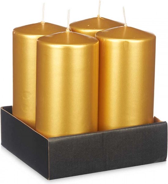 Gouden Kaarsen - Acorde Candles - Stompkaars - Cilinderkaars 20 x 9 cm - +/- 80 Branduren - Zeer Luxe Geurloze Kaarsen - Woondecoratie - Voordeel Set 4 Stuks