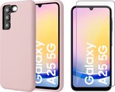 Hoesje geschikt voor Samsung Galaxy A25 / A24 - Screenprotector Glas - Mat Back Case Roze