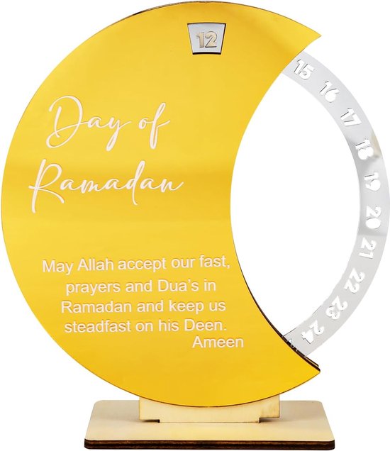 Calendrier de compte à rebours en acrylique pour Ramadan - Décorations dorées - Calendrier de bureau - Calendrier de l'Avent - Décoration de fête islamique