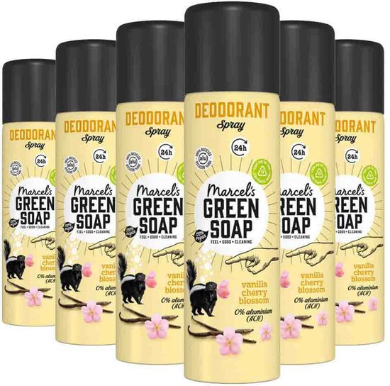 Marcel's Green Soap Deodorant Spray - Vanille & Kersenbloesem - 6 x 150 ml