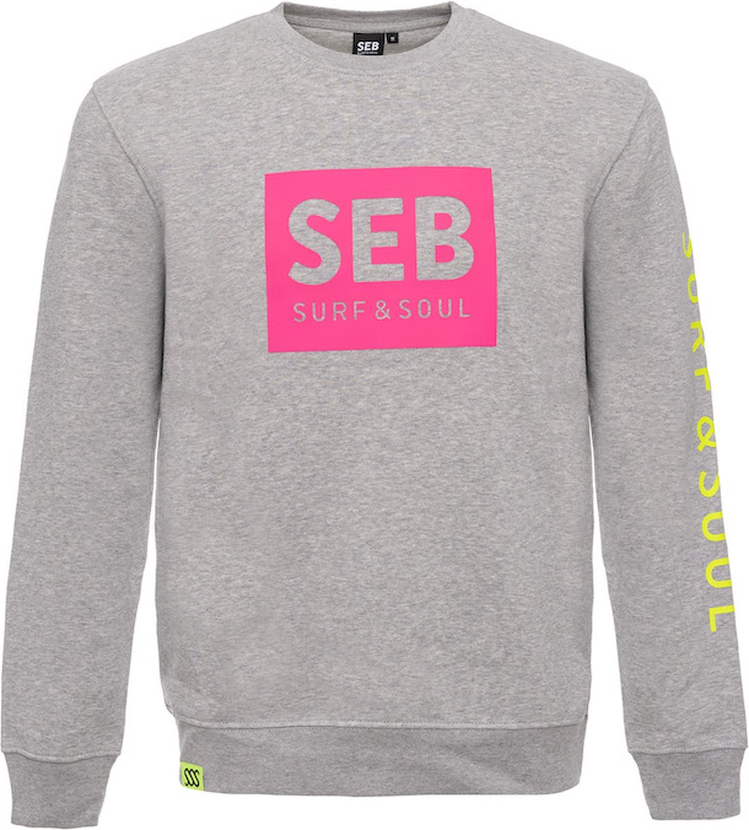 SEB Sweater Grey - Neon Pink | Trui - Heren - Grijs - Grey melange - Neon - Organisch katoen