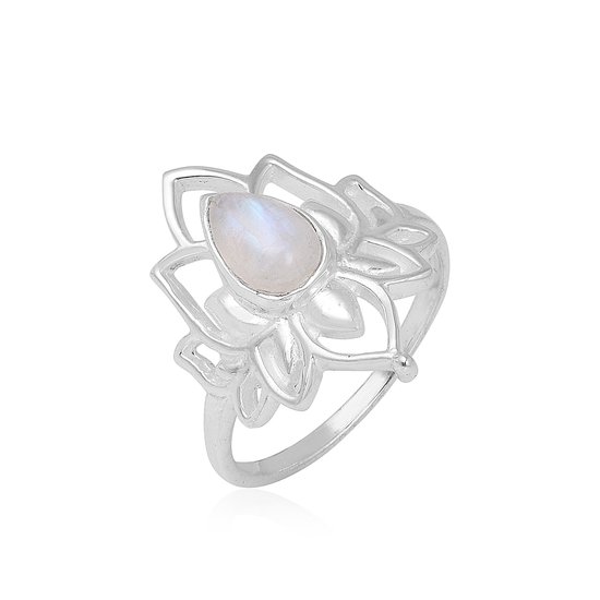 Natuursieraad -  925 sterling zilver maansteen lotus ring maat 16.75 - luxe edelsteen sieraad - handgemaakt - Terra Edela