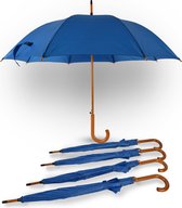 Set van 5 Modieuze Volwassen Paraplu's - 102 cm Diameter - Blauw met Houten Look Handvat| Automatische en Windproof